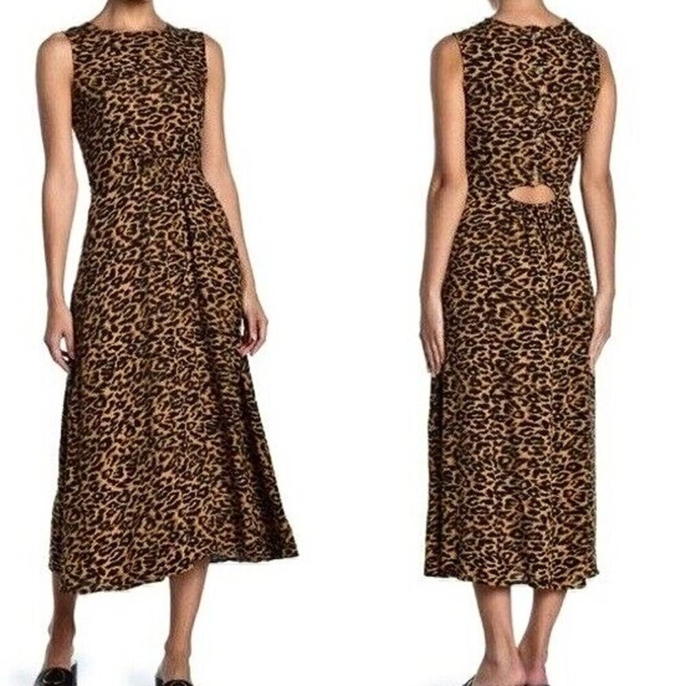 BeachLunchLounge Animal Print Cutout Midi Length Dress in Serengeti Size Medium